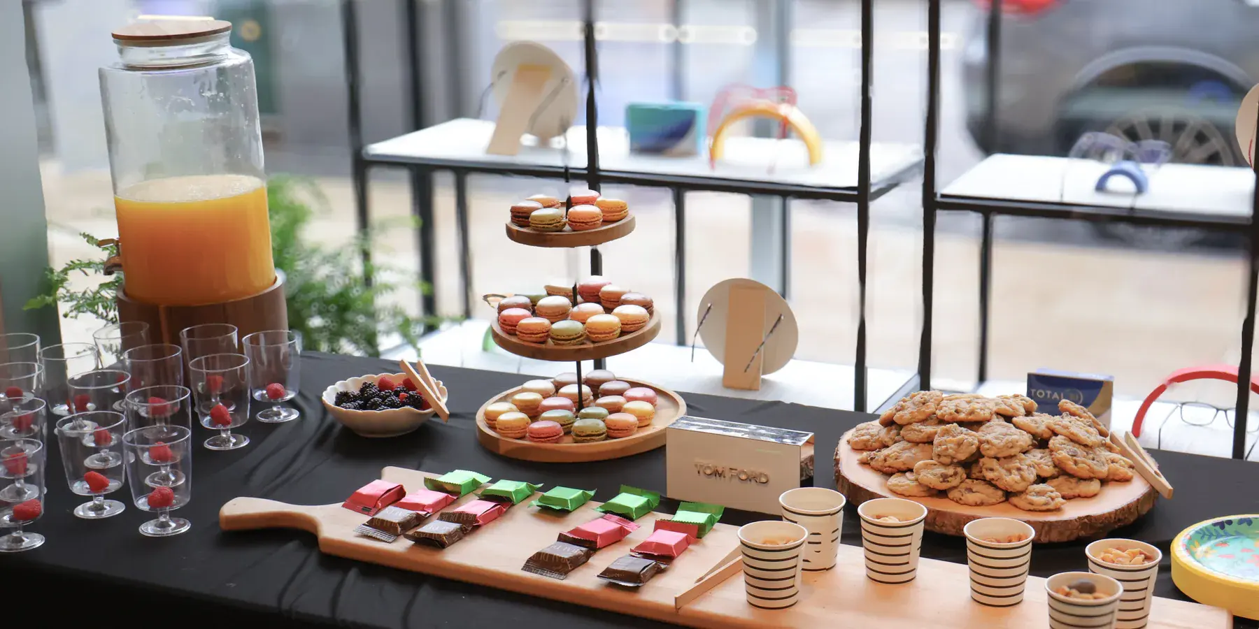 Refreshments served at Boardwalk’s Tom Ford Trunk Show in May 2026.